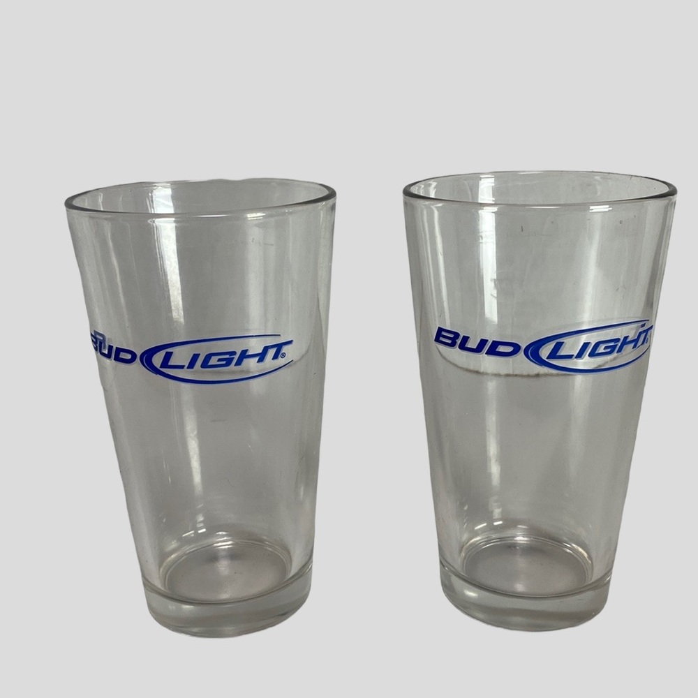2 Bud Light 16 0z Glass Tumblers Blue (Budweiser)